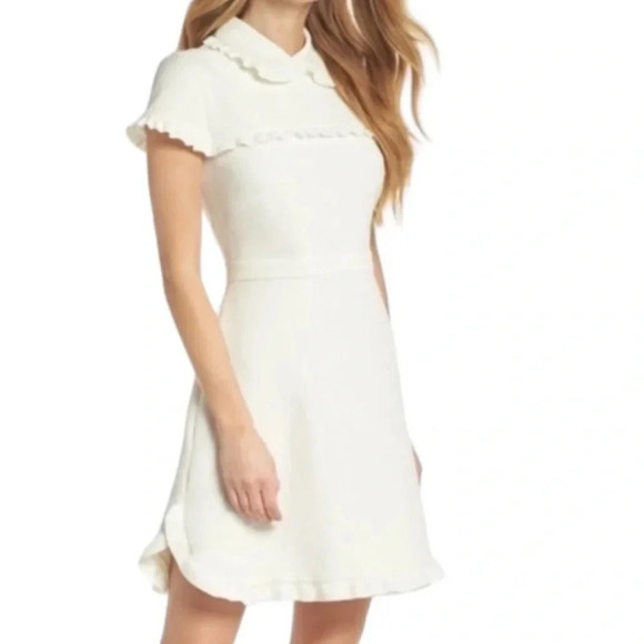 Gal Meets Glam Plus Size Emma Ruffle Trim Above Knee Dress White Size 20 NWT - Picture 1 of 12